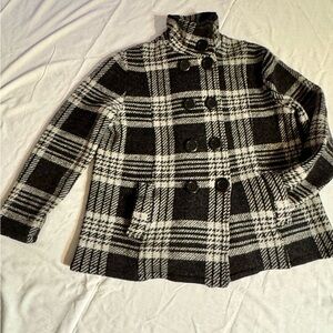 Vintage KEREN hart Black and White Plaid Pea Coat